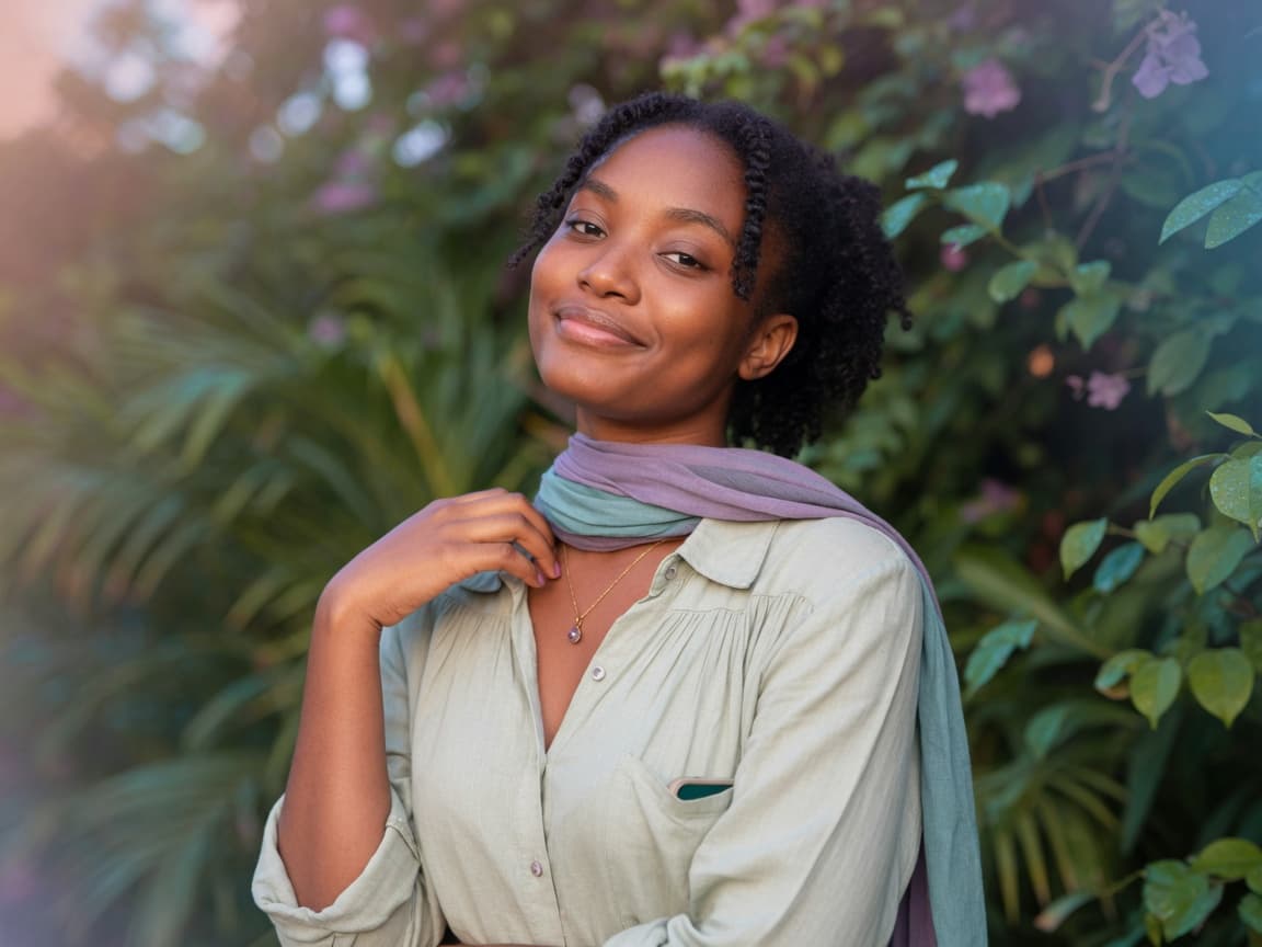 Woman with clear, healthy skin smiling confidently