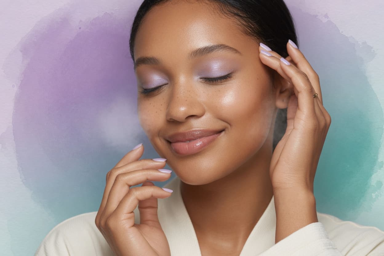 Woman with calm, radiant clear skin in soft light